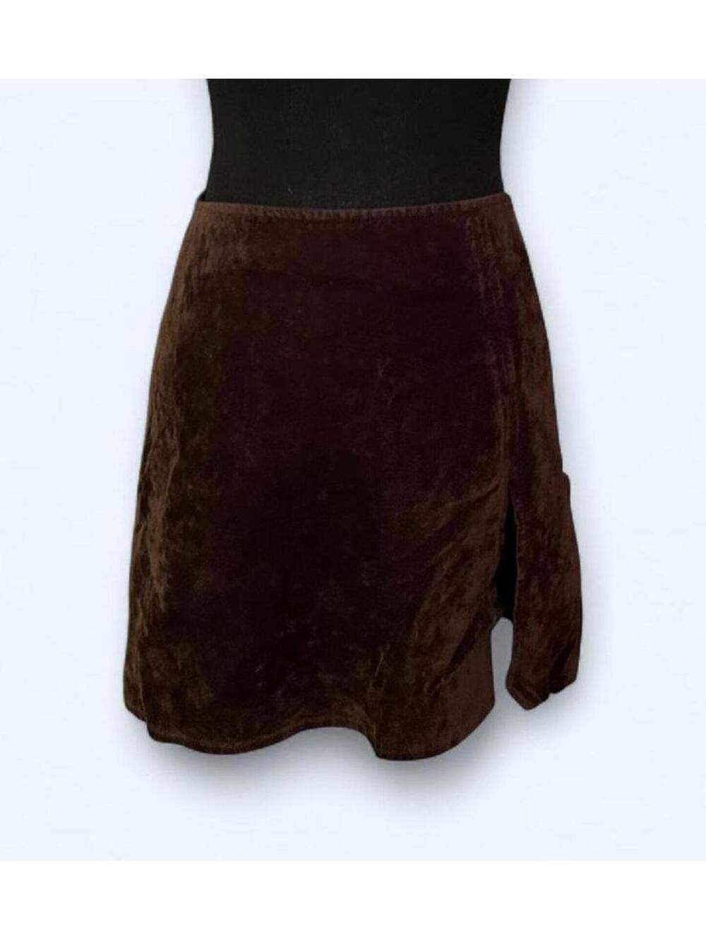 Vintage Y2K Brown Velvet Mini Skirt Side Slit Size Small